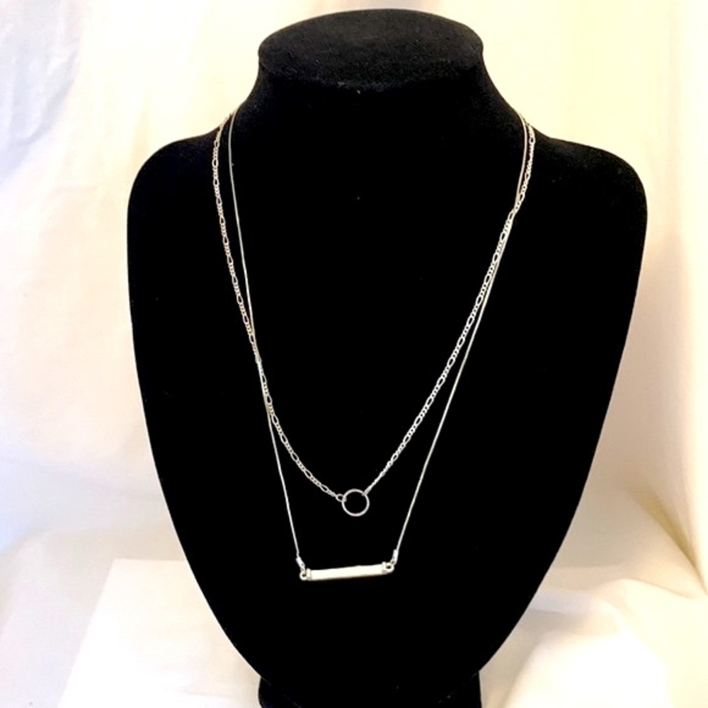 Silver tone double strand necklace.